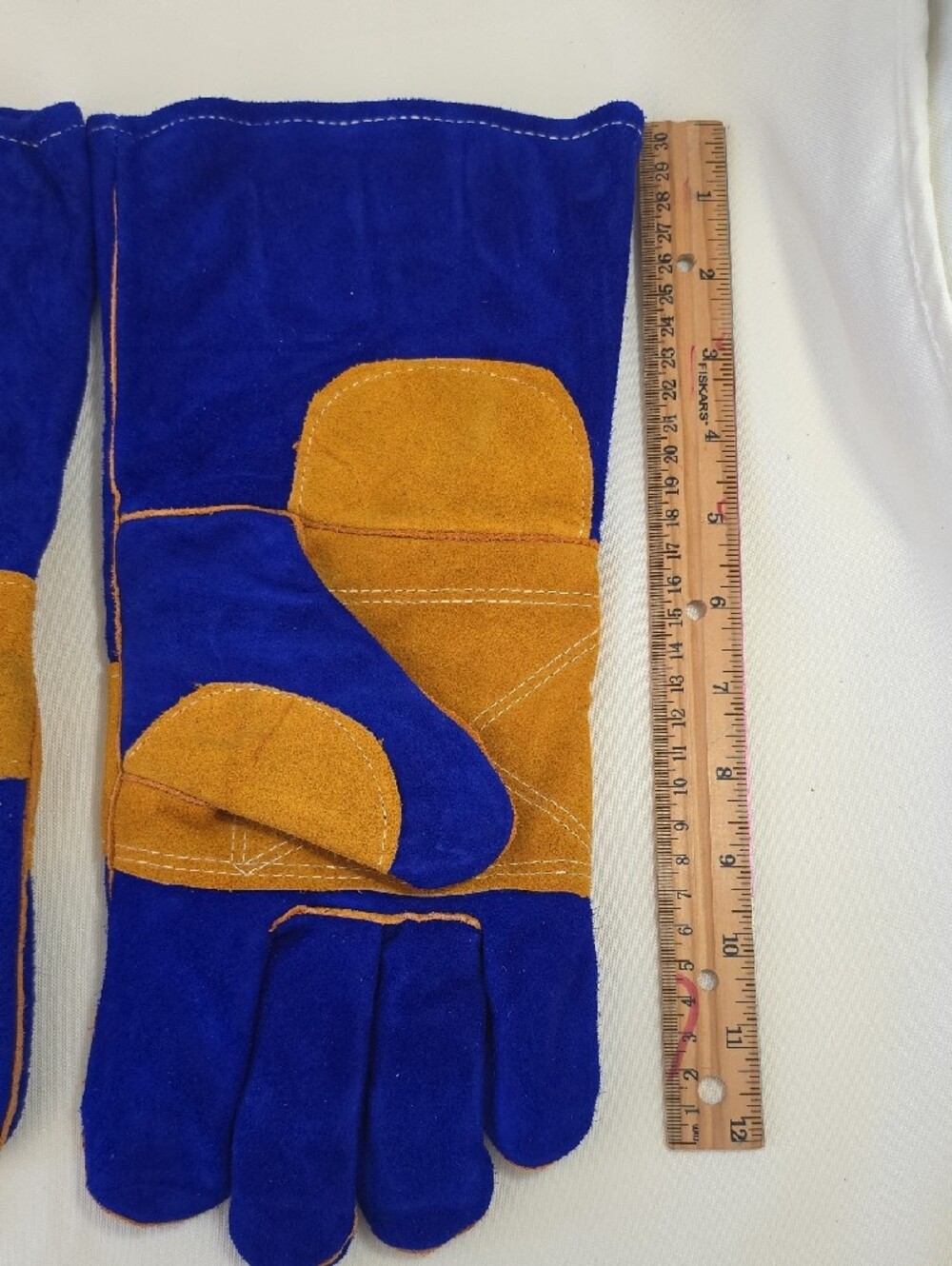 Men's Blue and Tan Welding Work Gloves - Heavy-Duty Protection - Picture 2 of 4